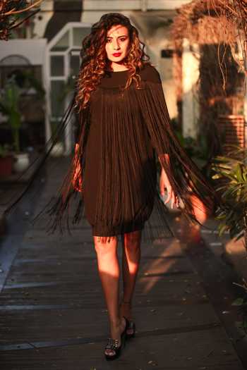 Echke Fringe Detail Black Dress 