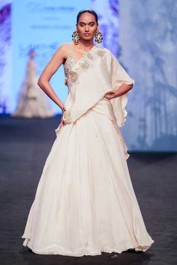 Bhumika Sharma Embroidered Border Pre-Draped Lehenga Saree With Blouse 