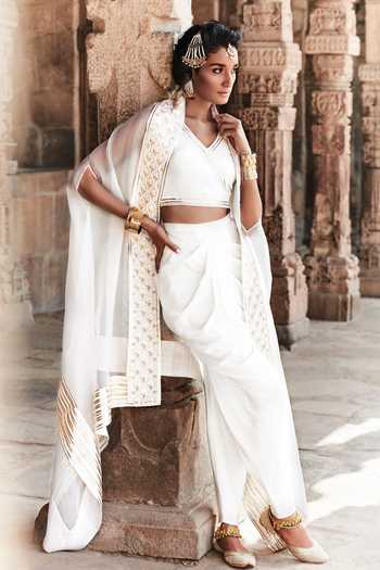 Tisha Saksena Embroidered Border Cape & Dhoti Pant Set 