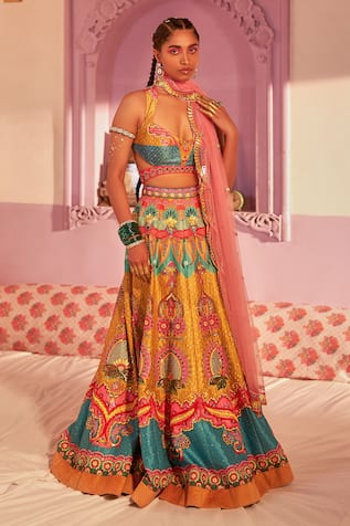 Siddhartha Bansal Sunflower & Sequin Mandala Embroidered Lehenga Set 