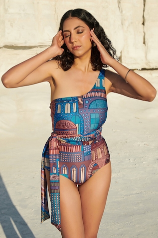 Buy Blue Repreve (recycled Polyster) Printed Snakeskin Plunge Monokini For  Women by Goya Swim Co Online at Aza Fashions.
