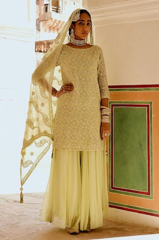 KARAJ JAIPUR Chikankari Embroidered Kurta Set 