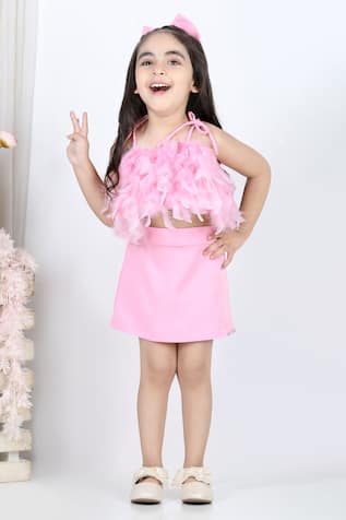 Feather Embellished Top & Skirt Set 