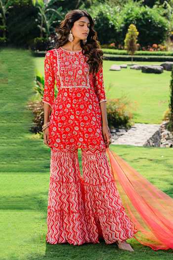 Redpine Designs Floral Print Kurta & Sharara Set 