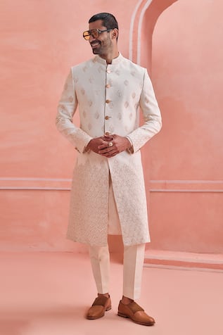 Bikher Silk Embroidered Sherwani Set 