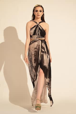 Nikita Mhaisalkar Brush Stroke Print Asymmetric Dress 