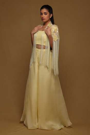 Shriya Som Floral Embroidered Fringe Capelet 