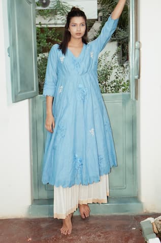 Label Earthen Embroidered Anarkali & Pleated Palazzo Set 