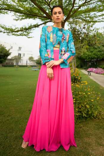 Thetaa Printed Sequin Embroidered Jacket & Lehenga Set 
