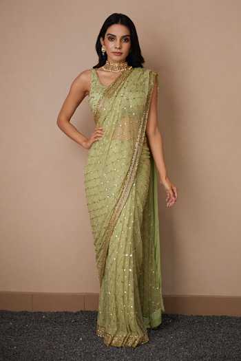 ASTHA NARANG Checkered Embroidered Saree With Blouse 