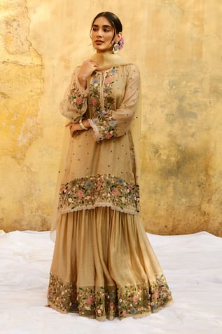 Label Niti Bothra Floral Embroidered Kurta & Sharara Set 