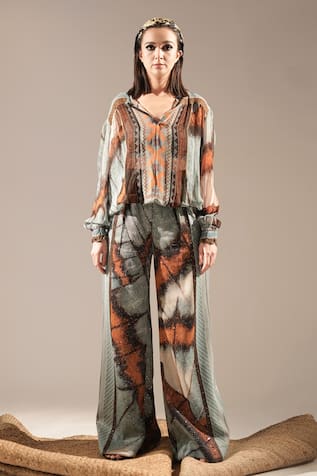 Nikita Mhaisalkar Butterfly Print & Embroidered Top 