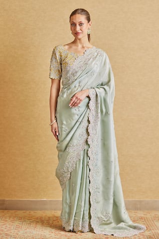 Osaa By Adarsh Hand Embroidered Scallop Trim Saree With Blouse 