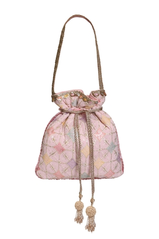 Fuchsia Silk Thread Embroidered Potli Bag