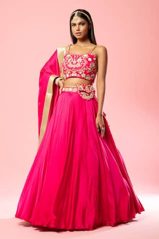 Quench A Thirst Floral Embroidered Blouse & Lehenga Set 