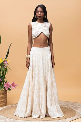 Rishi and Vibhuti Pearl Crop Top & Skirt Set 