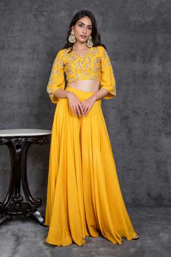 Sunita Bhandari Embroidered Bell Sleeve Top & Sharara Set 