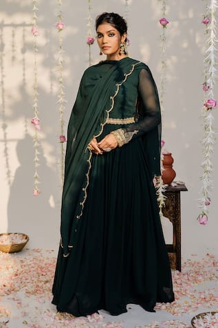Hand Embroidered Anarkali Set For Kids