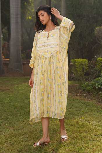 Dhaari Floral Stripe Pattern Dress 
