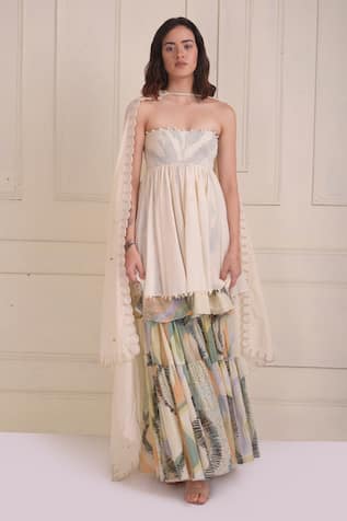 Shwetanga Abstract Printed Organic Cotton Sharara Set 