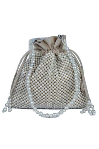 Nayaab By Sonia Nacre Pearl Embroidered Potli Bag 