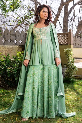 Suruchi Parakh Embroidered Kurta Printed Sharara Set 