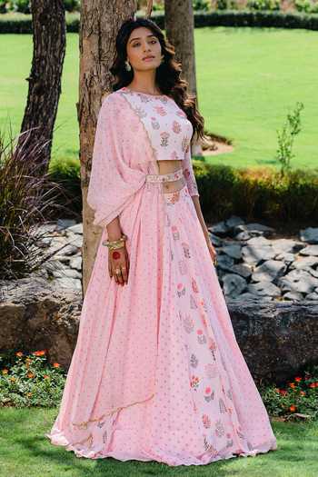 Redpine Designs Half & Half Floral Print Lehenga Set With Belt 