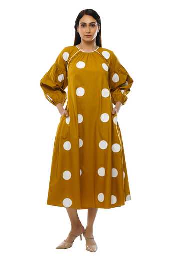 Khat Polka Dot Pattern Poplin Cotton Dress 