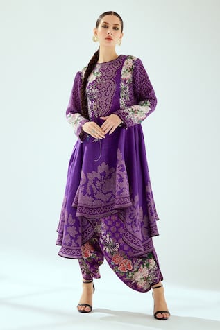 Rajdeep Ranawat Aamilah Floral & Geometric Pattern Silk Tunic 