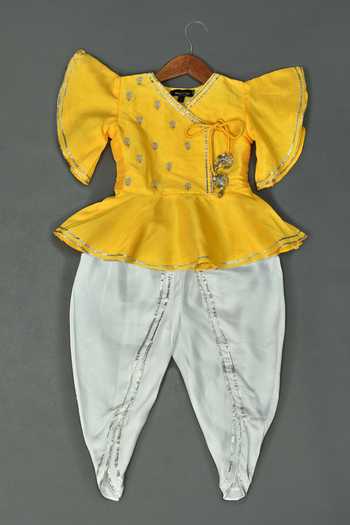 Maaikid Pearl Embroidered Peplum Top & Dhoti Pant Set 