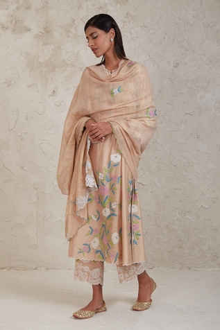 Sue Mue Aima Handwoven Chanderi Patchwork Kurta Pant Set