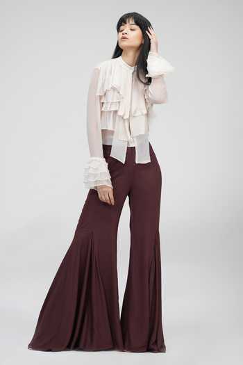 Shruti S Sheer Chiffon Ruffle Shirt 