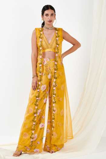 Label Flamingo By Vrinda Floral Embroidered Sheer Cape Sharara Set 