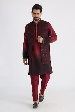 Smriti By Anju Agarwal Brown Floral Embroidered Nehru Jacket 