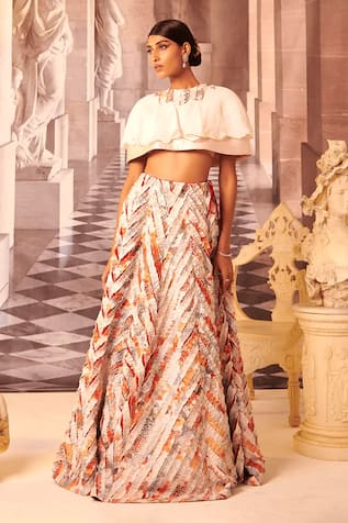 Girl's Printed Skirt And Ruffle Crop Top Set - Absolutely Desi