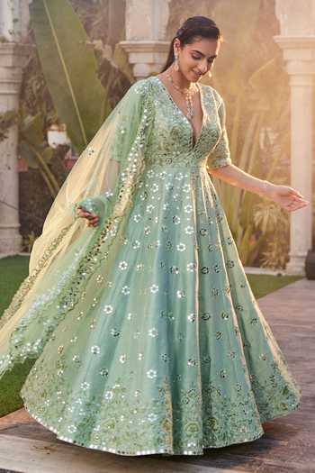 Mehak Murpana Floral & Mirror Embroidered Anarkali With Dupatta 