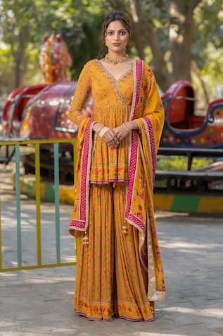 Irrau By Samir Mantri Floral Stripe Print Gharara Set 