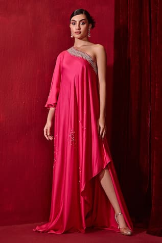 Designer, Party Wear Red and Maroon color Silk fabric Gown : 1880318