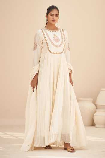 Hirika & Dhruti Ivory Hand Embroidered Anarkali Set 