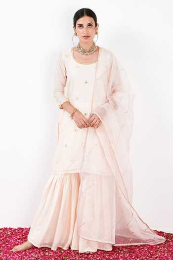 Label Flamingo By Vrinda Mirrorwork Embellished Kurta Sharara Set 