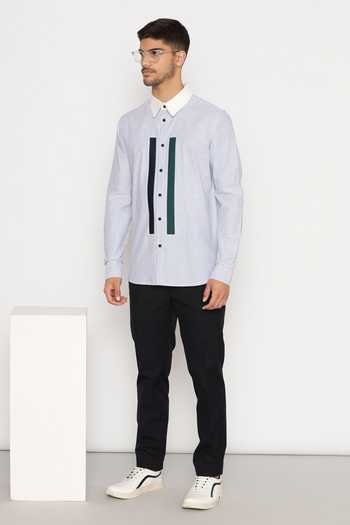 Lacquer Embassy Blue Striped Print Cotton Shirt 