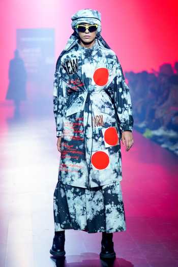 Shahin Mannan Scribble Pattern Parka Jacket & Skirt Set 