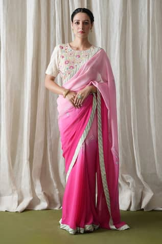 Kanika Sharma Ombre Georgette Saree With Embroidered Blouse 