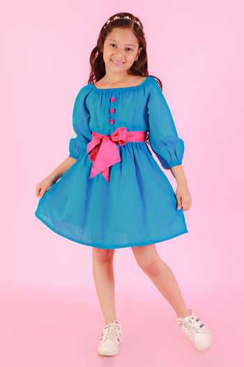 Lil Drama Plain Fit & Flare Dress With Bow Tie-up 