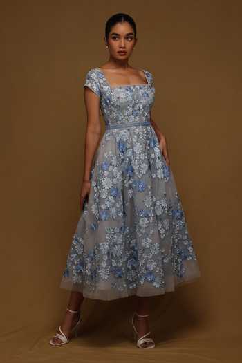 Shriya Som Floral Thread Embroidered Dress 