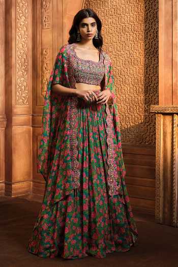 Aneesh Agarwaal Floral Print Cape Skirt Set 
