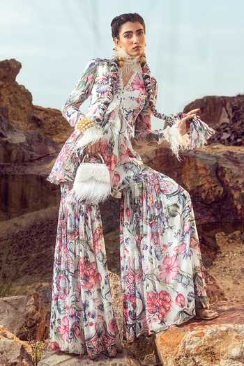 Akanksha Mago Printed Peplum Top & Gharara Set 