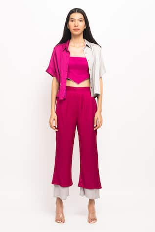 Neora By Nehal Chopra Colorblock Crop Shirt & Pant Set 