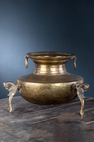 Vintage Brass Pot On Peacock Legs 