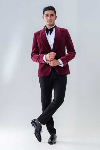 Amrit Dawani Maroon Velvet Tuxedo Set 